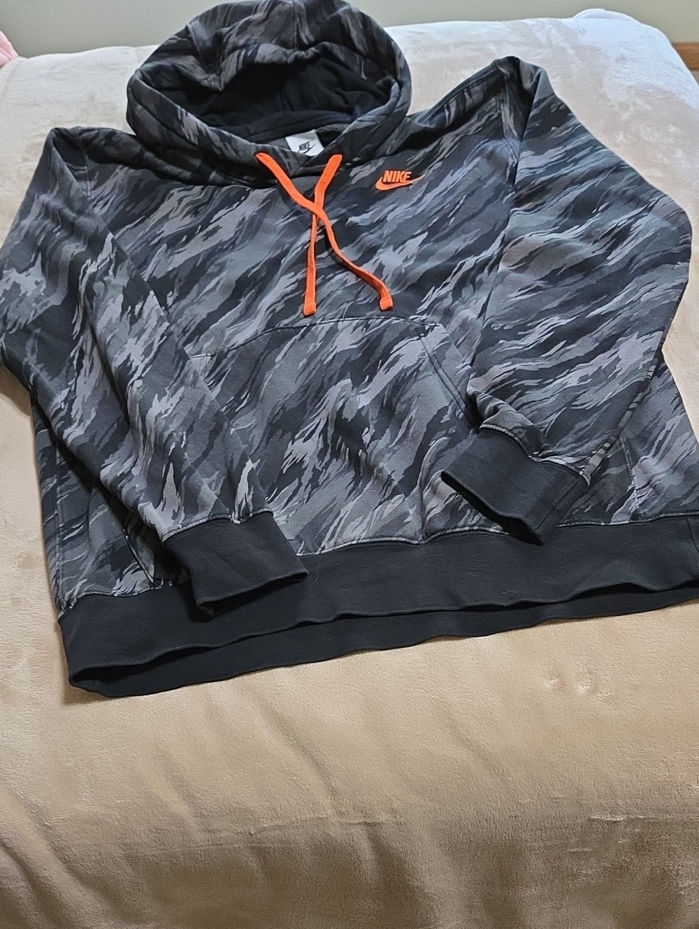 Nike Gray Camo Hoodie with Orange Accents